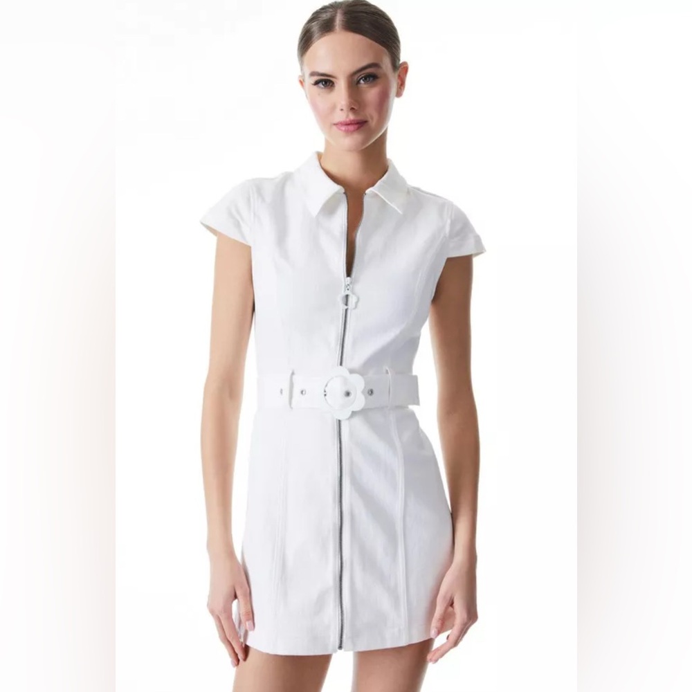 Alice + Olivia Flower Belt Denim Dress